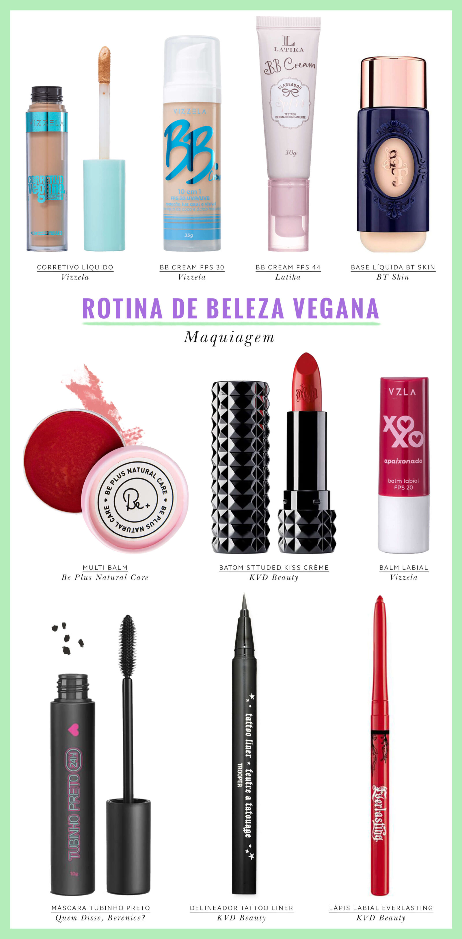 produtos de maquiagem para uma rotina de beleza vegana